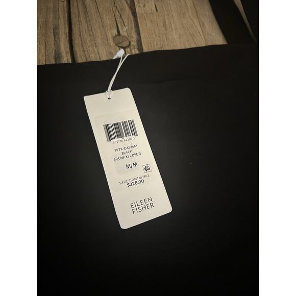 Eileen Fisher Black Washable Stretch Crepe Square Neck Knee Length Dress M $228 - Picture 9 of 10